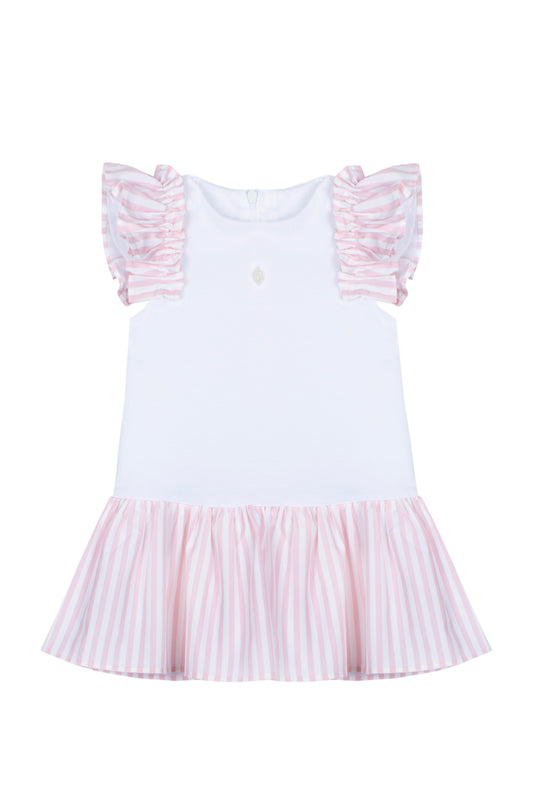Patachou - Girls Ruffle Striped Dress, Pale Pink