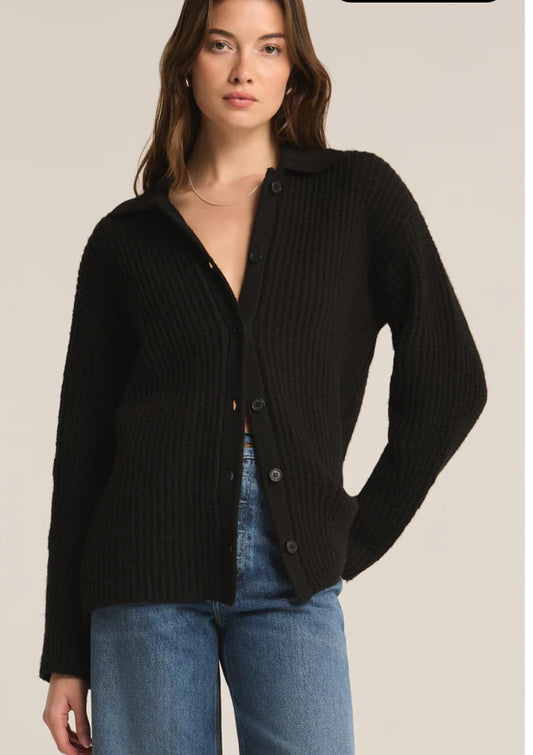 Z supply LENNIE BUTTON UP SWEATER CARDIGAN black