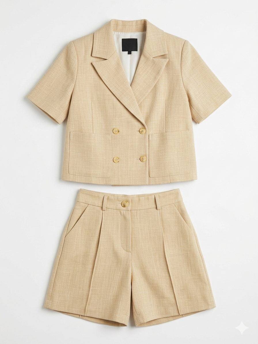 FUNFUN - Shorts and Cropped Blazer Set, Beige