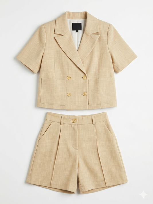 FUNFUN - Shorts and Cropped Blazer Set, Beige