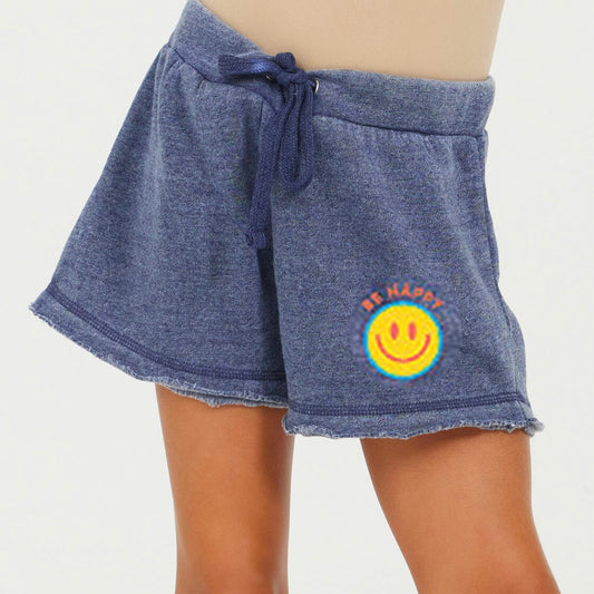 Vintage Havana Burnout Short with Small Be Happy Smiley Decal