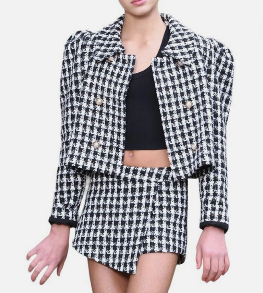 KatieJ Black and White Plaid Jacket and Shorts