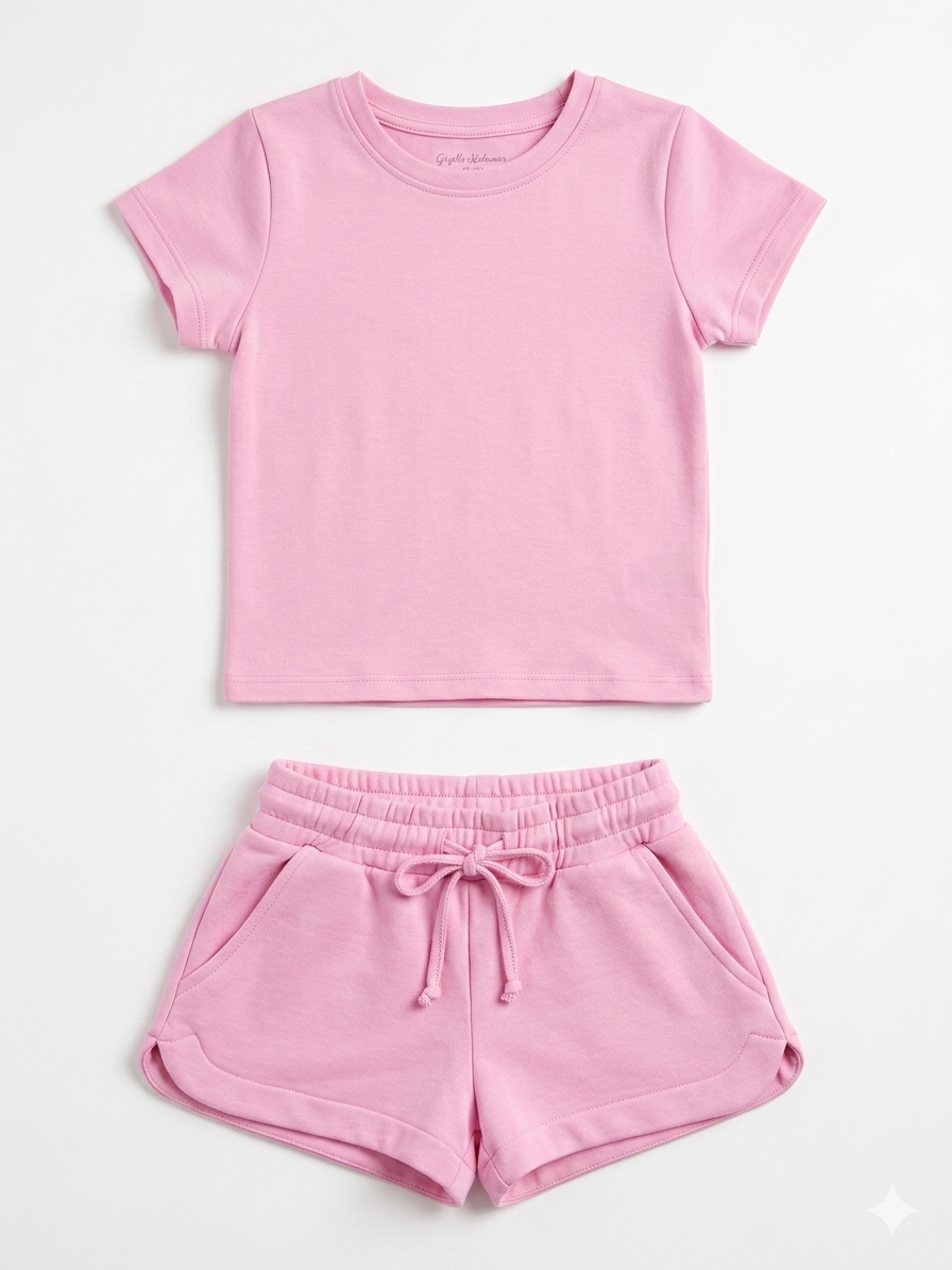 Suzette - Flodal Short Sleeve Tee & Shorts, Chalk Pink