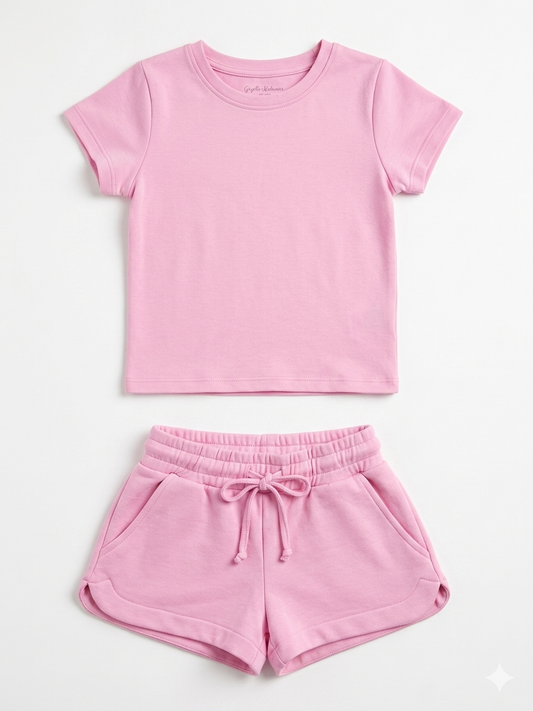 Suzette - Flodal Short Sleeve Tee & Shorts, Chalk Pink