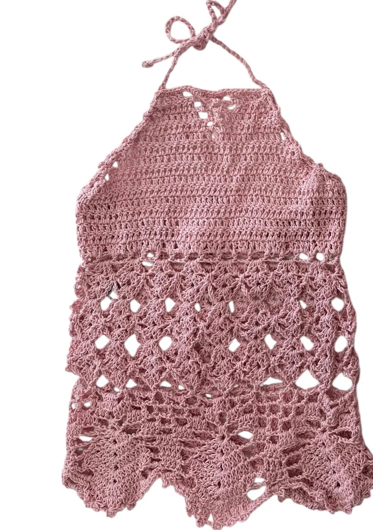 Planet Sea Girls Pink Crochet Halter Dress