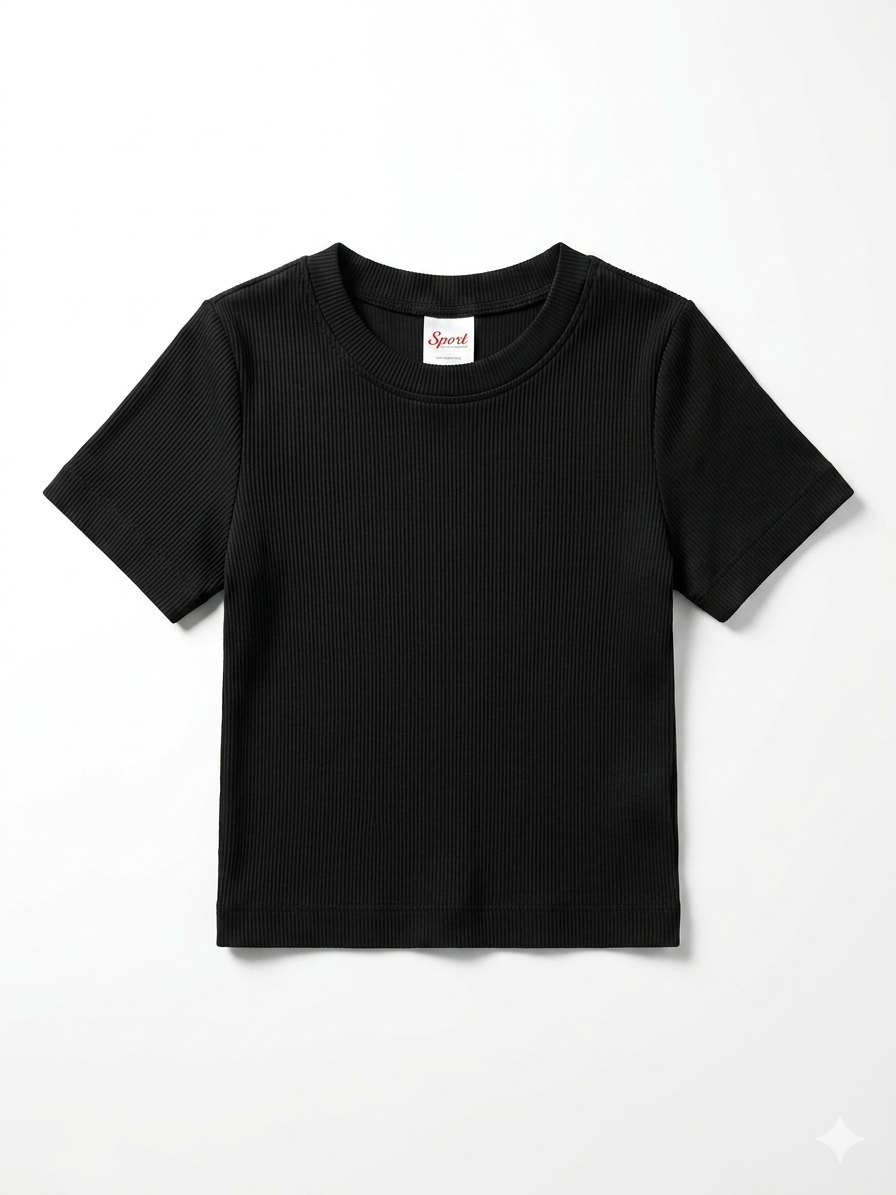 Suzette - Ribbed Seamless Top, Black