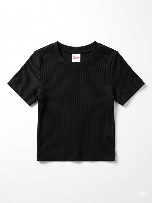 Suzette - Ribbed Seamless Top, Black