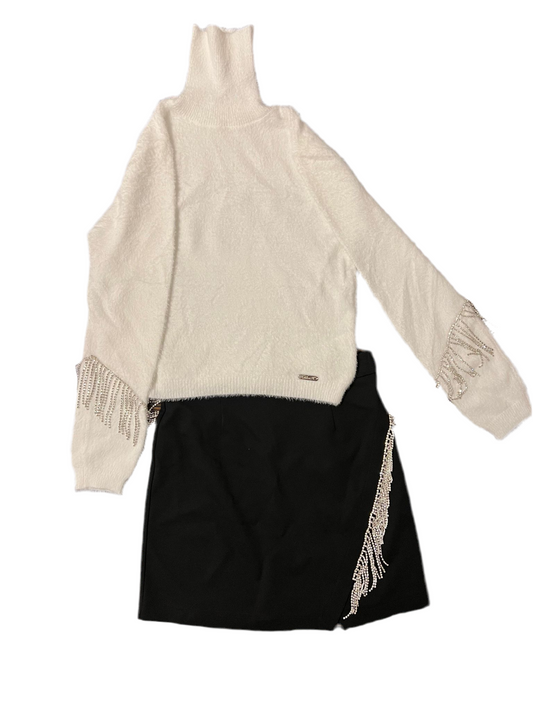 Alice Pi Girls White Top and Black Skirt Set
