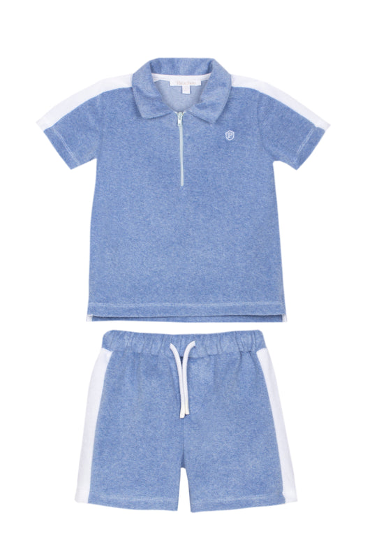 Patachou - Polo Shirt & Shorts, Light Blue Indigo