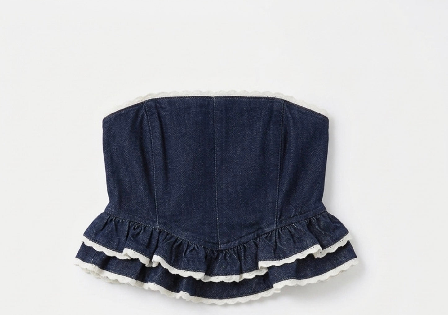 Katie J - Kauai Lace Trimmed Denim Bustier Top and Short, Dark Wash