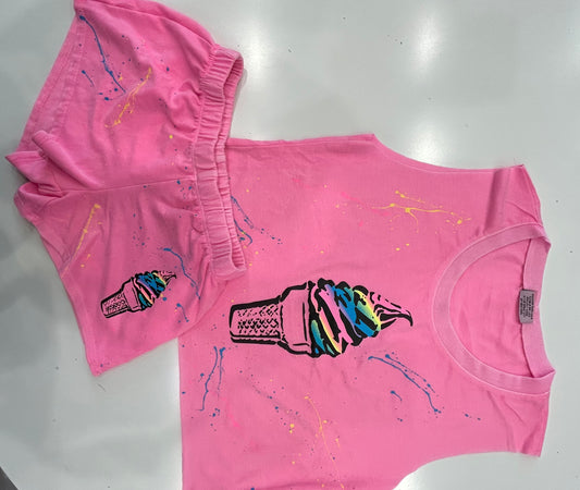 Firehouse Neon Pink Ice Cream Splatter Short Set