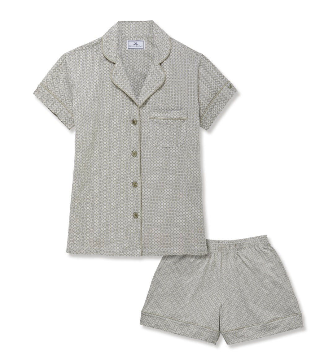 Petite Plume - Women’s Lightweight Pima Cotton Short Sleeve Pajama Set, Sage Geo