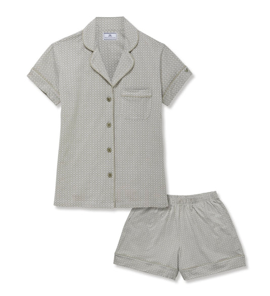 Petite Plume - Women’s Lightweight Pima Cotton Short Sleeve Pajama Set, Sage Geo