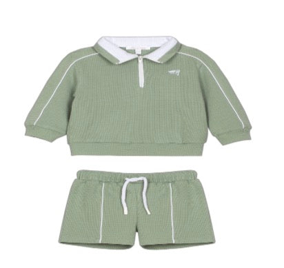 Patachou - Boys 2 pc Sweater & Shorts, Sage Green