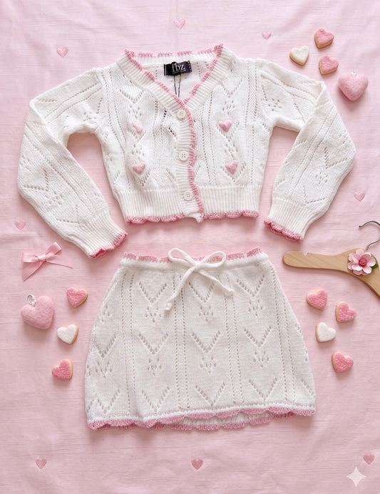 FBZ - White Crochet With Pink Trimming Skirt Set