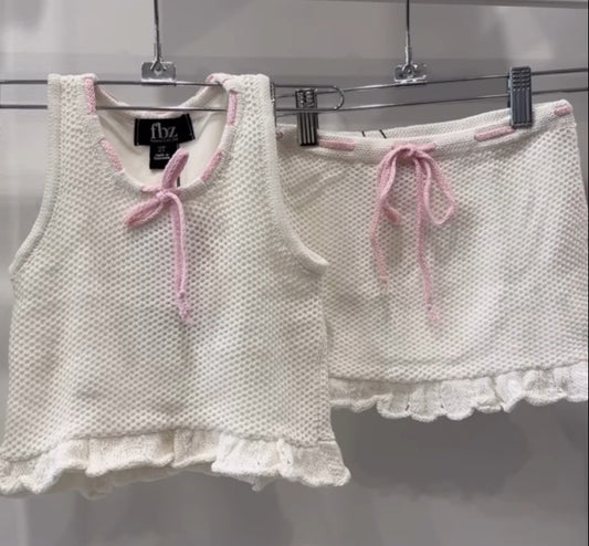 FBZ- Off White With Pink Crochet Set