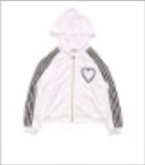 T2Love - Hooded Zip Jacket with Sports Trim Heart Outline, White