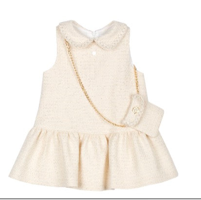 Patachou - Girls Tweed Dress, Gold Tweed