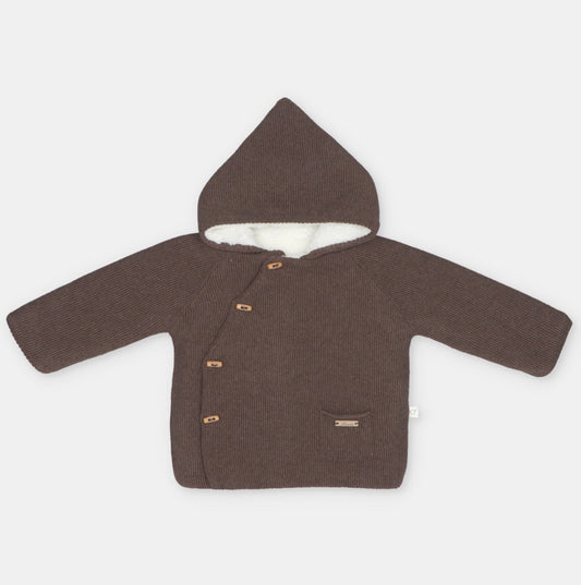 Martin Aranda - Hooded Lined Jacket in Sweater Knit Cotton Blend Siero, Chocolate Brown