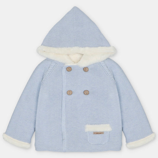 Martin Aranda - Double Breasted Jacket in Sweater Knit Cotton Blend Caravia, Blue Grey