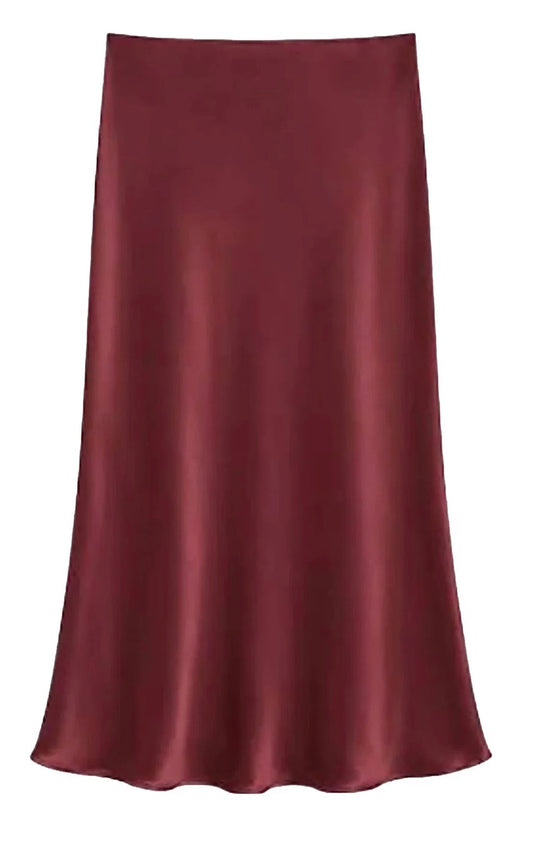 KATIE J - TWEEN ANASTASIA SOLID SATIN MAXI SKIRT, BURGUNDY
