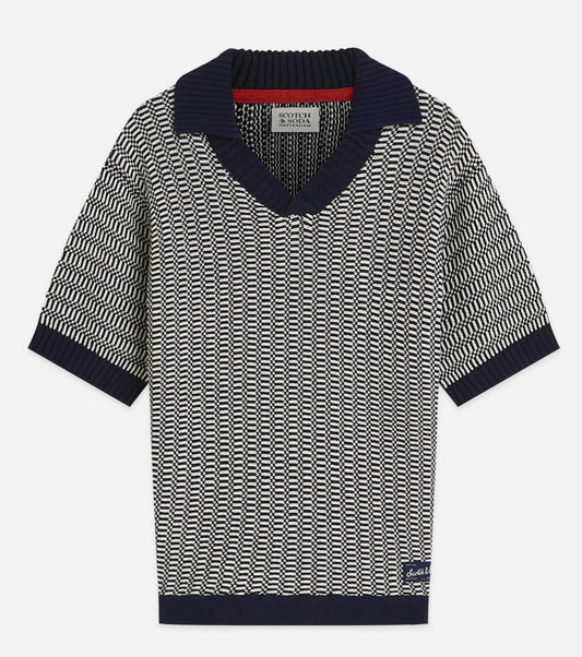 Scotch & Soda - Relaxed Fit Knitted Polo, Eggnog/Carbon Stripe