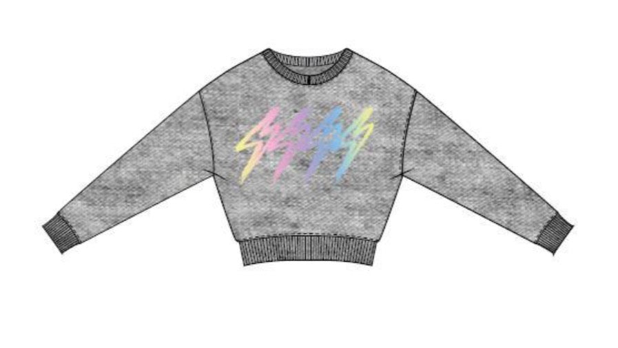 Chaser - Cozy Knit Scarlett Pullover & Slim Slouch Pants with Strappings, Heather Grey Rainbow Bolts