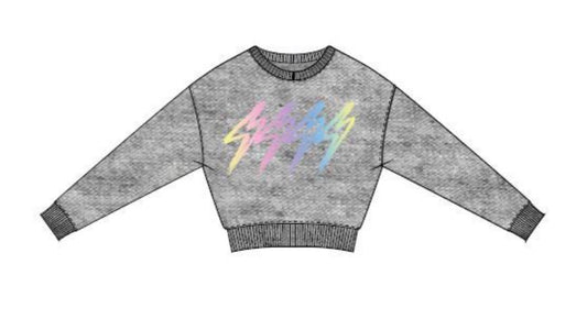 Chaser - Cozy Knit Scarlett Pullover & Slim Slouch Pants with Strappings, Heather Grey Rainbow Bolts