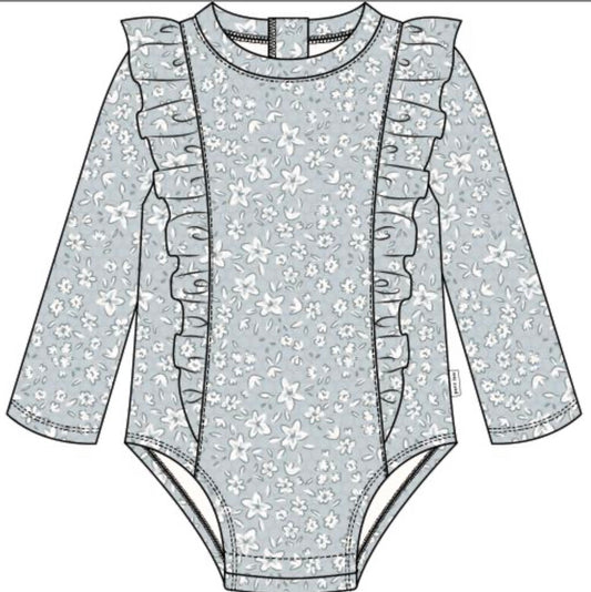 Petite Lem - 1 Pc Knit Swim Suit, Light Blue