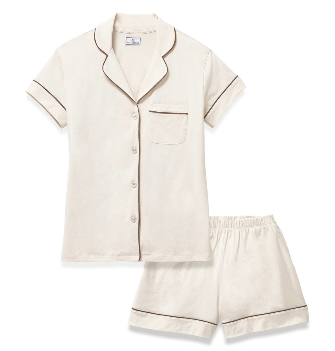 Petite Plume - Women’s Lightweight Pima Cotton Short Sleeve Pajama Set, Ivory