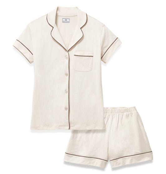 Petite Plume - Women’s Lightweight Pima Cotton Short Sleeve Pajama Set, Ivory