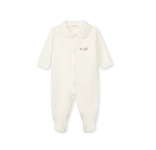 Baby GI - Camellia Velour Footie (Front Opening), Ivory