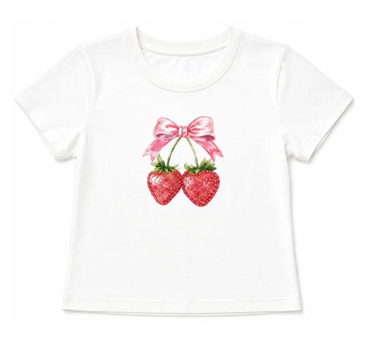 Katie J - Tween Boxy Baby Tee, White/Strawberry Bow