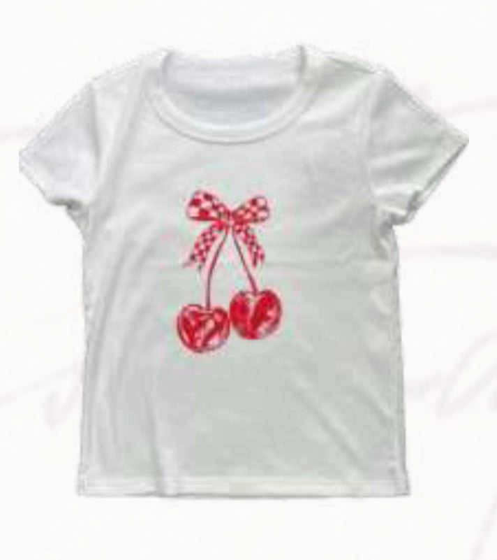 Katie J - Cherry Checkered T-Shirt, White