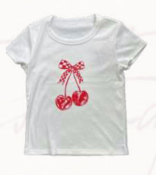 Katie J - Cherry Checkered T-Shirt, White