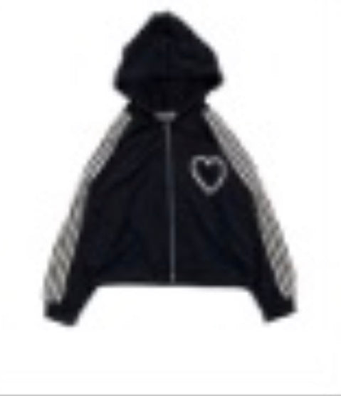 T2Love - Hooded Zip Jacket with Sports Trim Stripe Tape, Navy