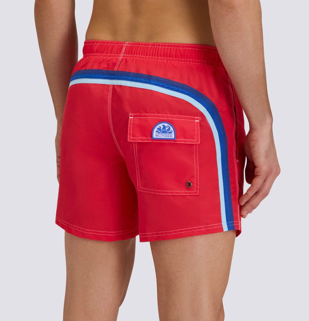 Sundek - Men’s 14’ Elastic Waist Swim Trunks, Lolly Red