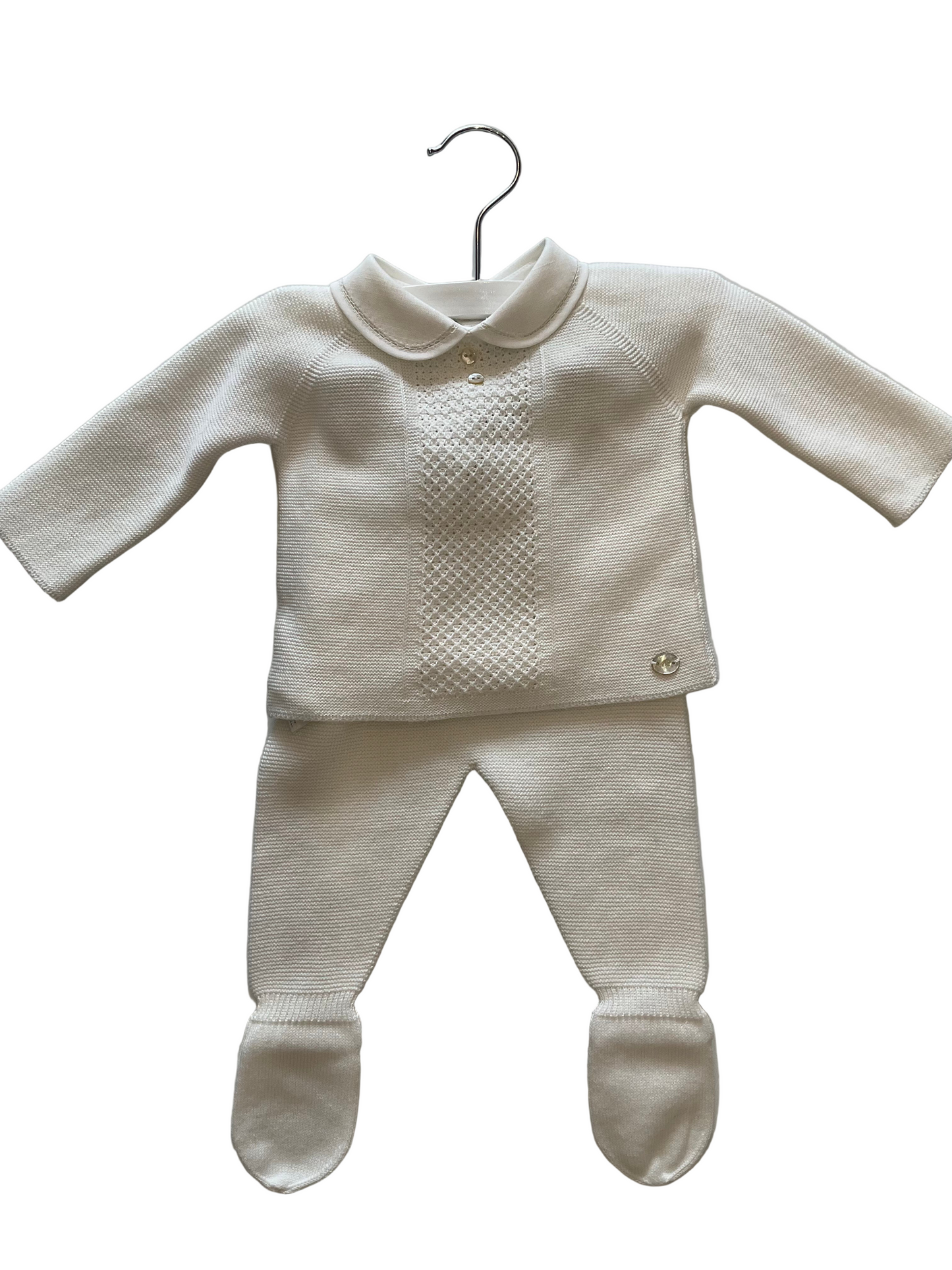 Martin Aranda - Knit White Long Sleeve Top & Footie Bottoms