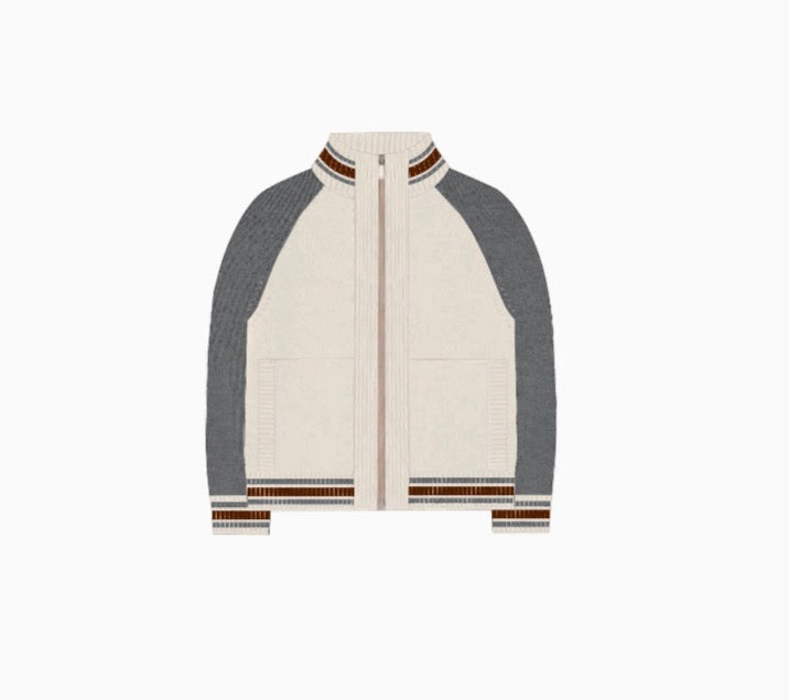 Patachou - Long Sleeve Zip Up Sweater, Beige Melange