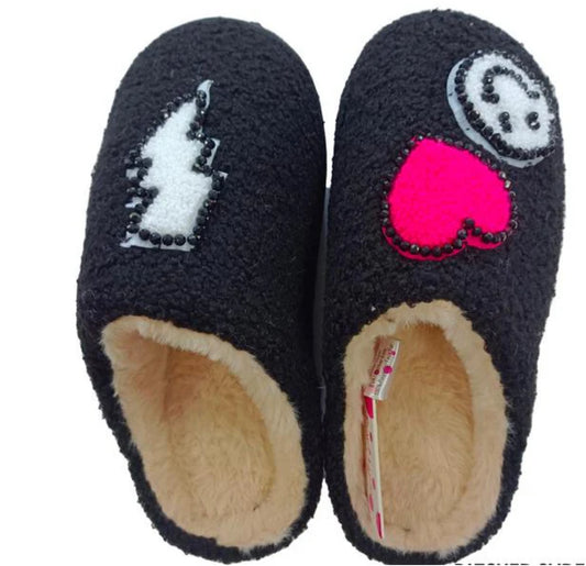 Bari Lynn Black Patch Slippers