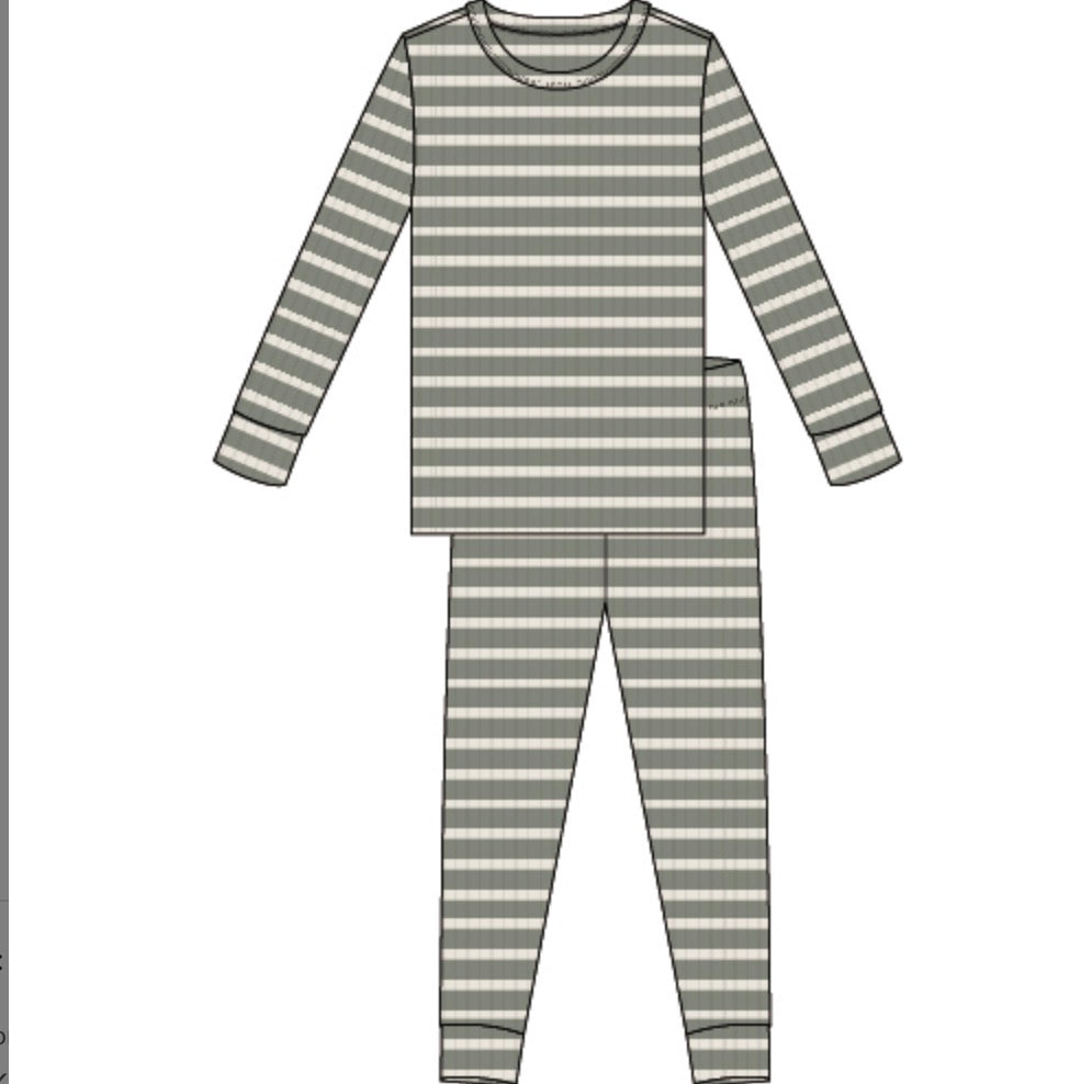 Petite Lem - Long Sleeve Top & Pants Pajamas Set, Dark Green Striped