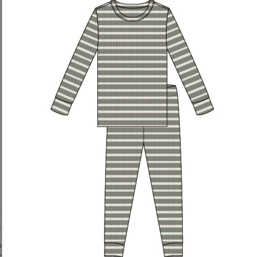 Petite Lem - Long Sleeve Top & Pants Pajamas Set, Dark Green Striped