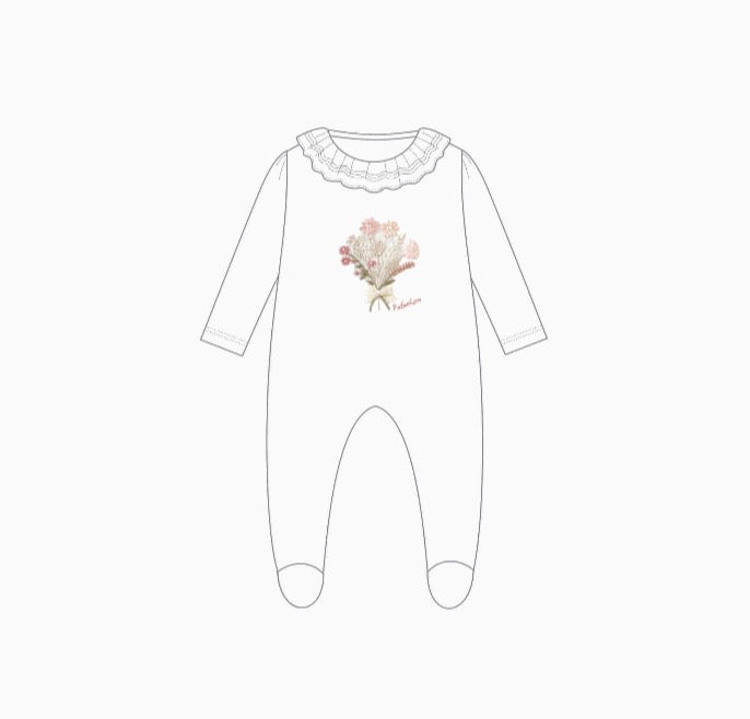 Patachou - Baby Footie with Floral Bouquet, Ecru