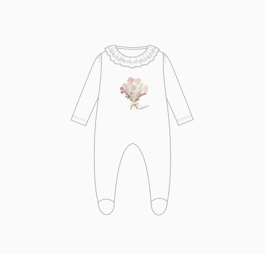 Patachou - Baby Footie with Floral Bouquet, Ecru