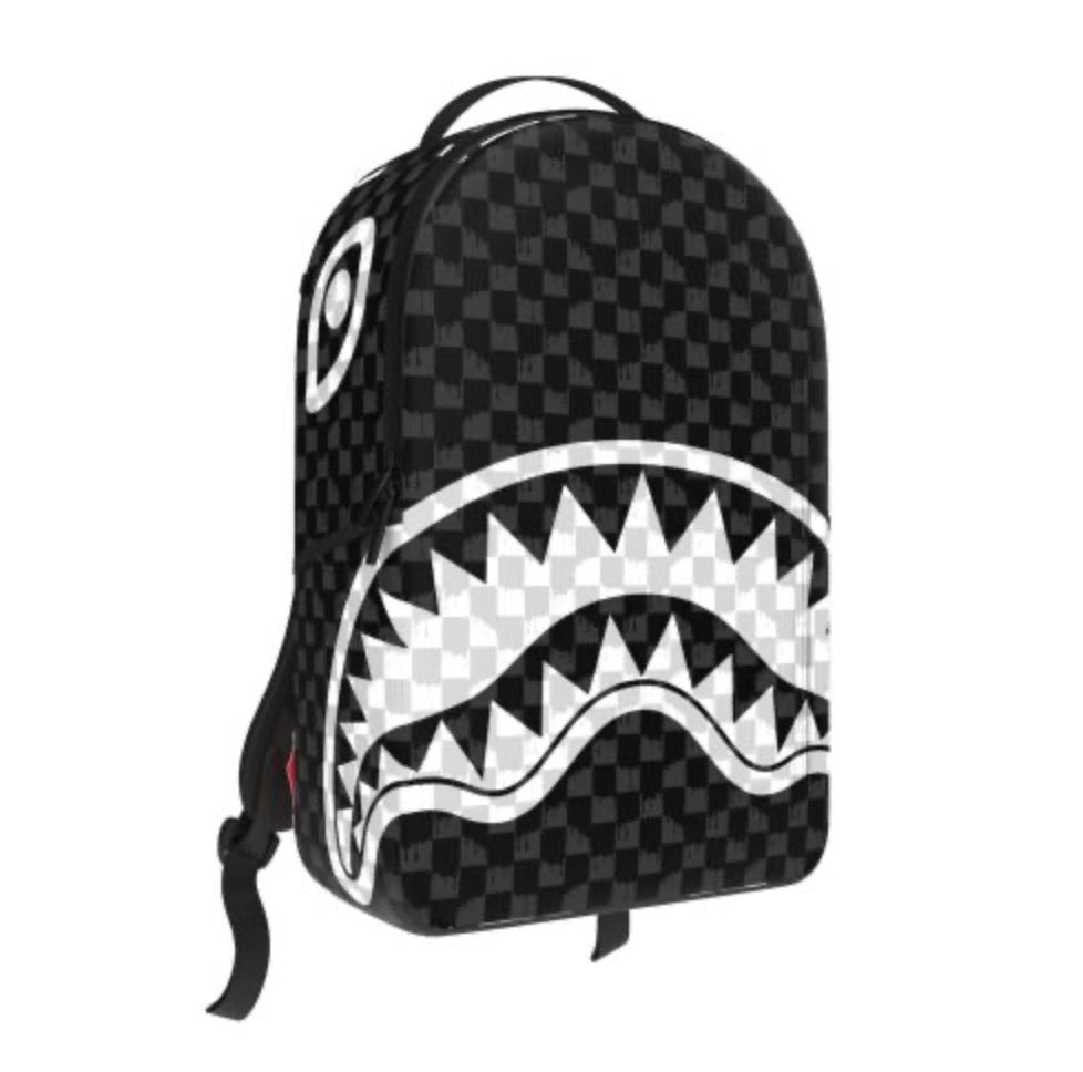 Sprayground - Black and White Drip Check Shark Backpack