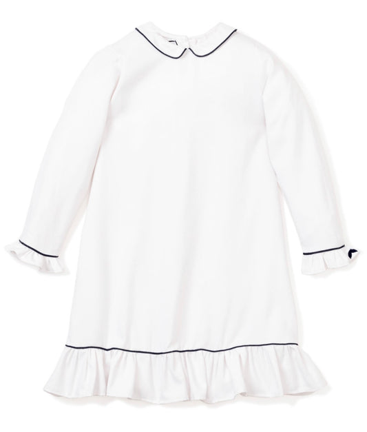 Petite Plume - White Sophia Nightgown with Navy Piping