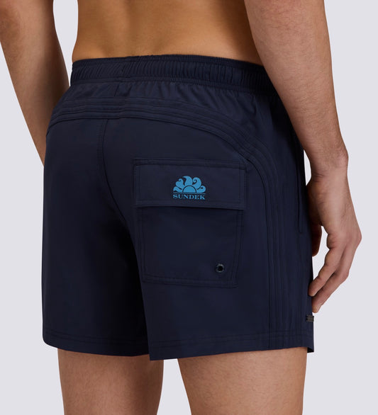 Sundek - Men’s 14’ Elastic Waist Swim Trunks, Dark Navy