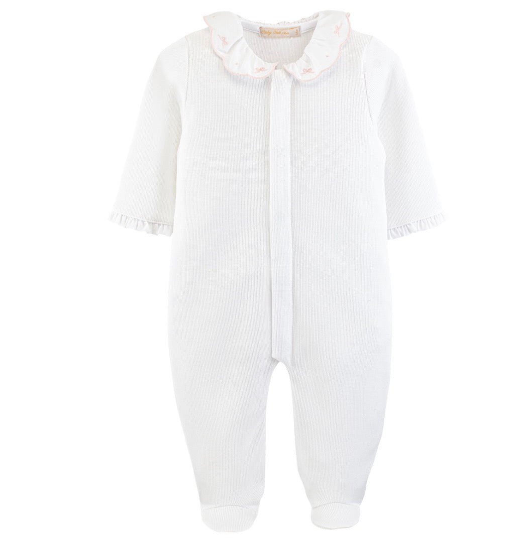 Baby Club Chic - Pretty Bows & Roses Pima Jacquard Footie With Embroidered Collar, White