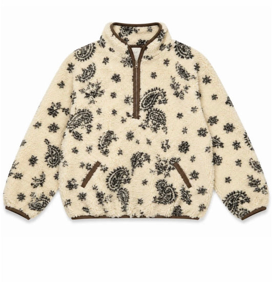 Katie J - Tween Milly Quarter Zip Sherpa Jacket, Boho Paisley