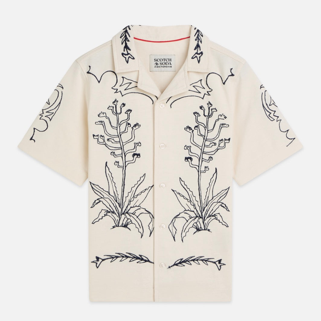 Scotch and Soda - Placed Print Short Sleeve Shirt, Eggnog